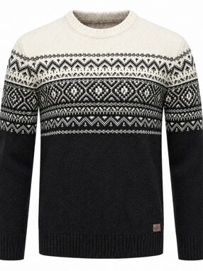 Buffalo David Bitton Black and Cream Nordic Crewneck Casual Men's Sweater Size L